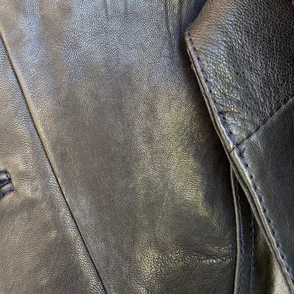 Vincent's Gunmetal Leather Peacoat Trenchcoat Italian Artisan sz 42, US 4-6 - Picture 13 of 16